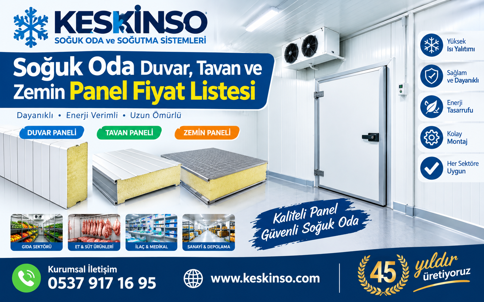 Soğuk Oda Duvar, Tavan ve Zemin Panel Fiyat Listesi